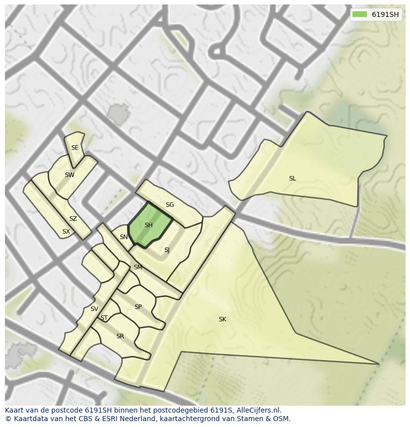 Afbeelding van het postcodegebied 6191 SH op de kaart.