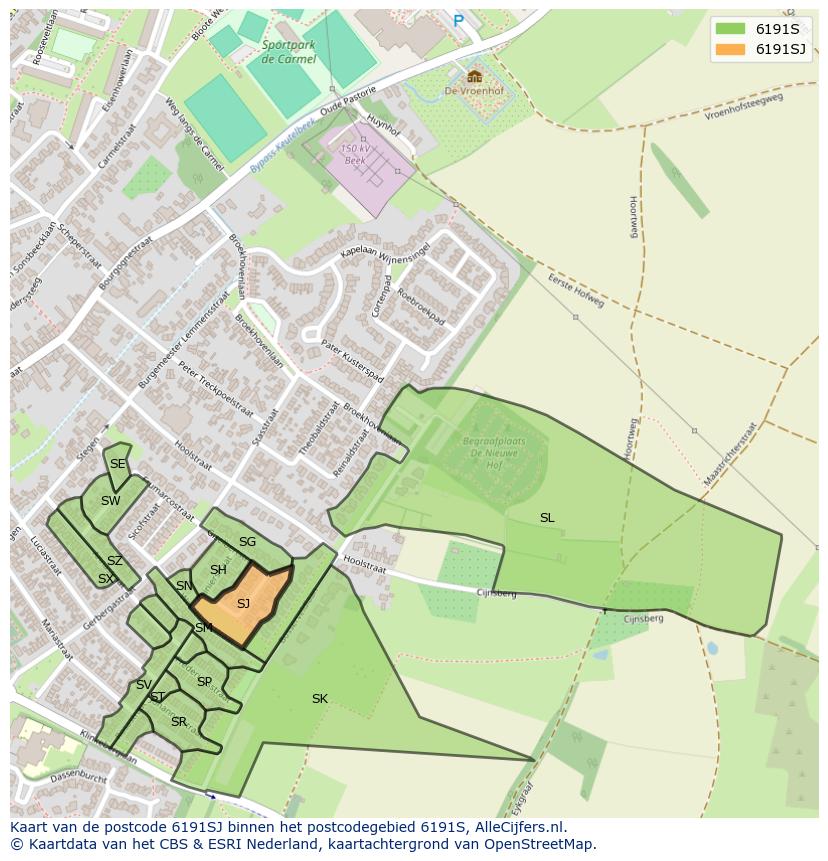 Afbeelding van het postcodegebied 6191 SJ op de kaart.