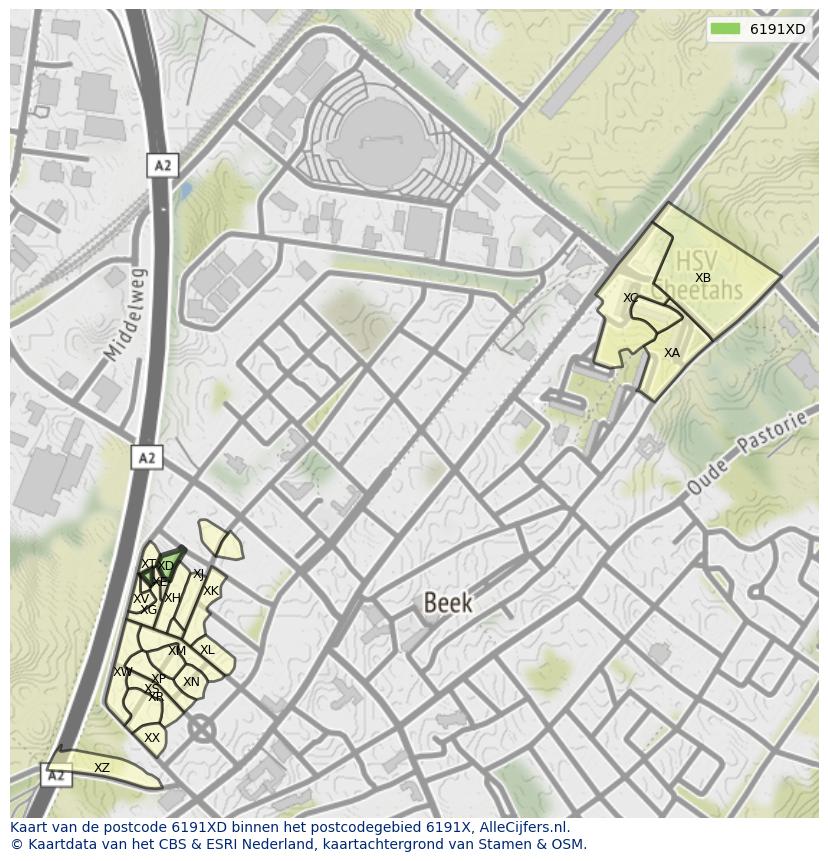 Afbeelding van het postcodegebied 6191 XD op de kaart.