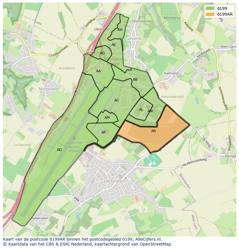 Afbeelding van het postcodegebied 6199 AR op de kaart.
