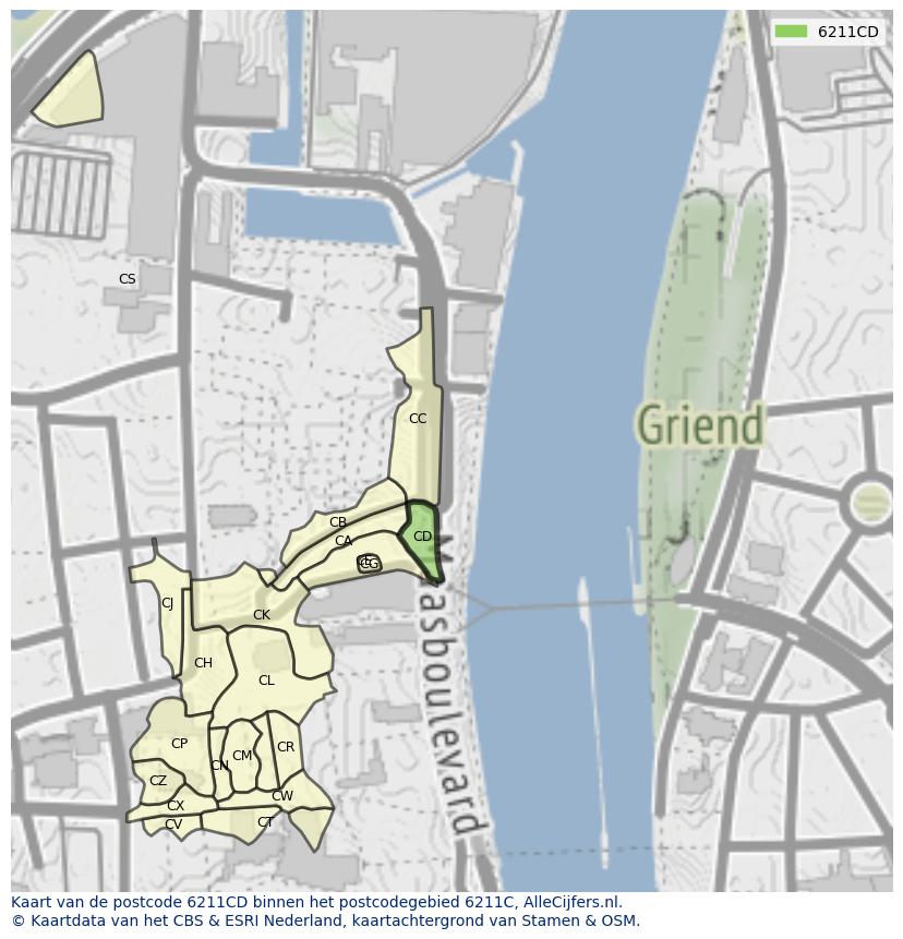 Afbeelding van het postcodegebied 6211 CD op de kaart.