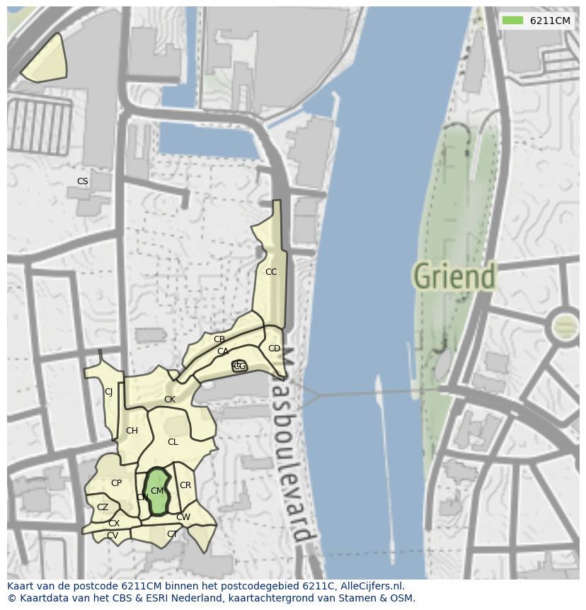 Afbeelding van het postcodegebied 6211 CM op de kaart.