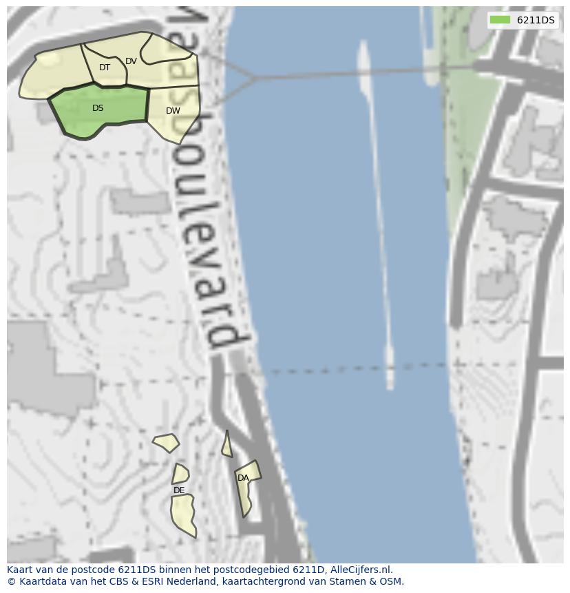 Afbeelding van het postcodegebied 6211 DS op de kaart.