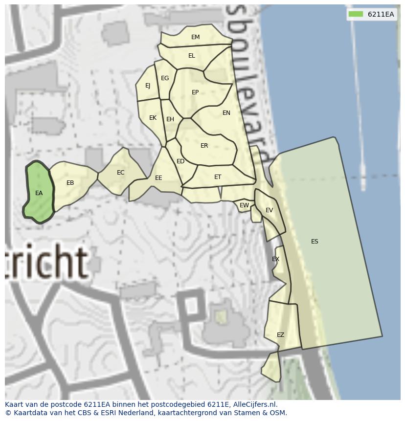 Afbeelding van het postcodegebied 6211 EA op de kaart.