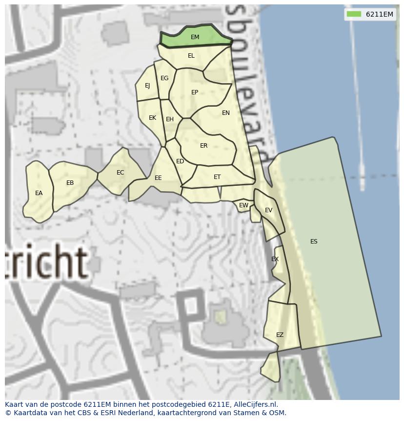 Afbeelding van het postcodegebied 6211 EM op de kaart.