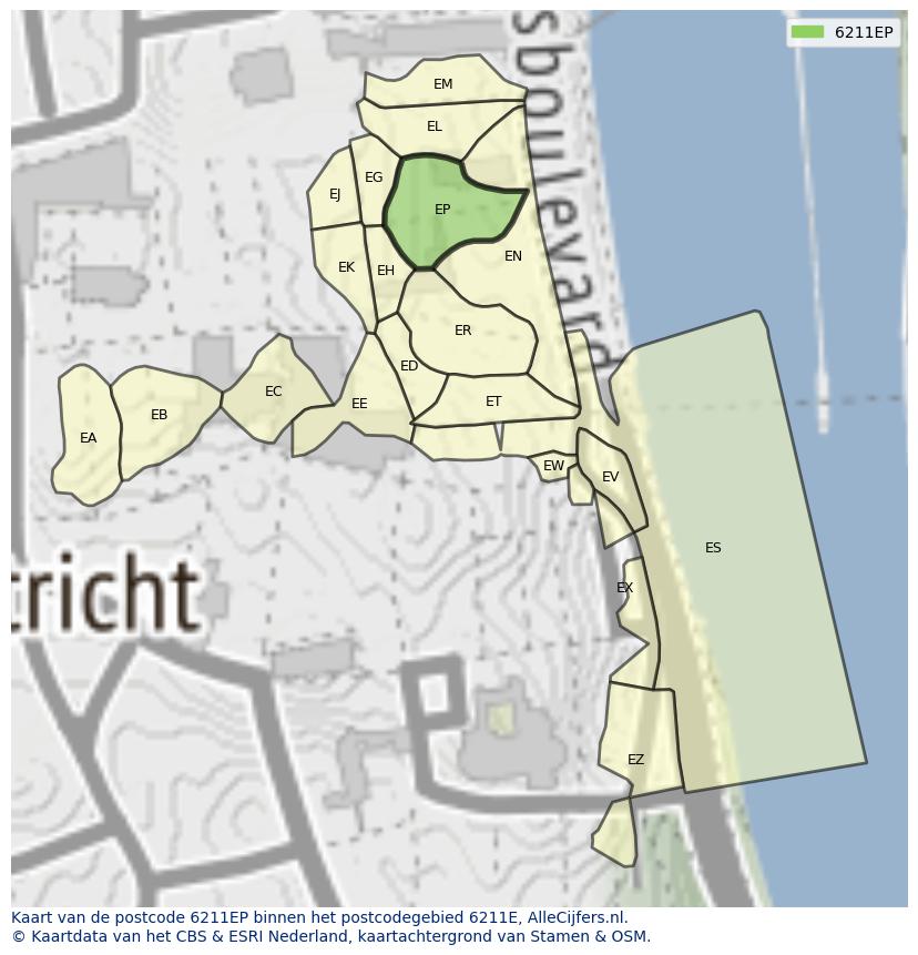 Afbeelding van het postcodegebied 6211 EP op de kaart.