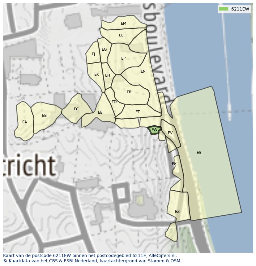 Afbeelding van het postcodegebied 6211 EW op de kaart.
