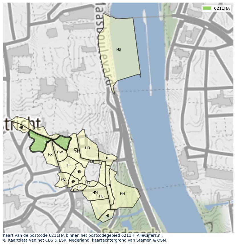 Afbeelding van het postcodegebied 6211 HA op de kaart.
