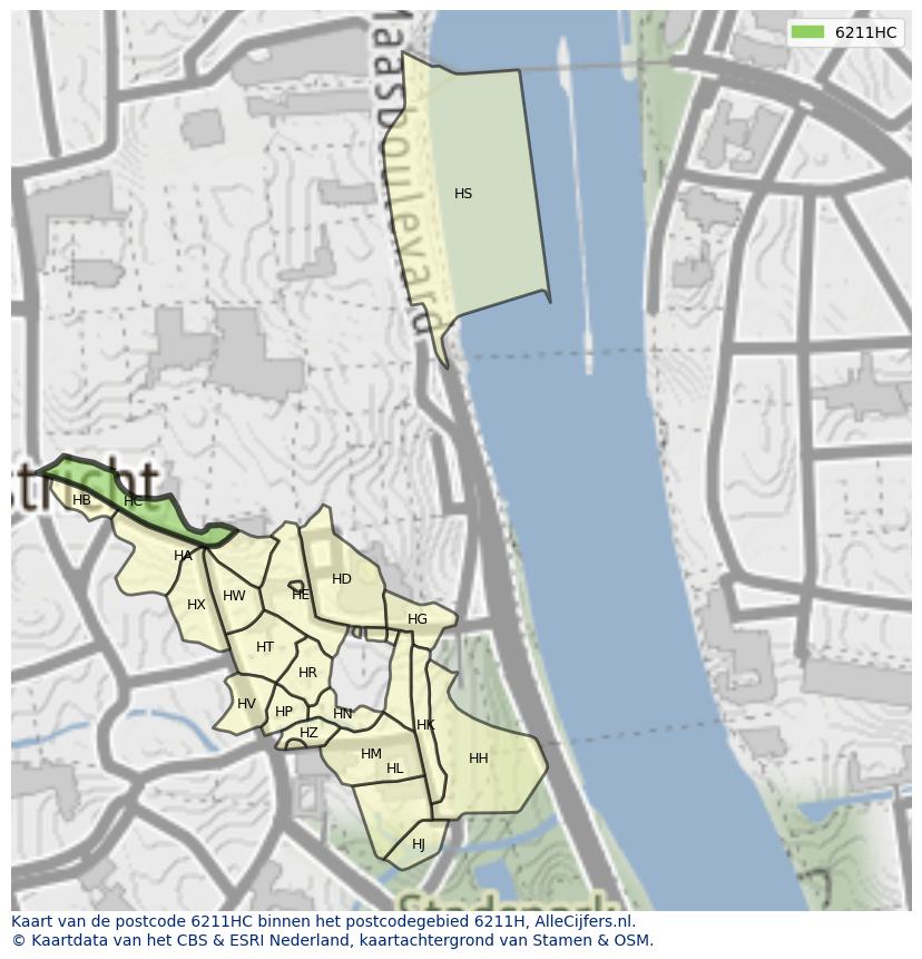 Afbeelding van het postcodegebied 6211 HC op de kaart.