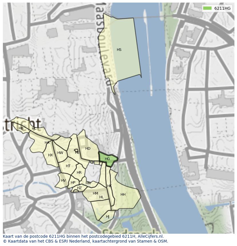 Afbeelding van het postcodegebied 6211 HG op de kaart.