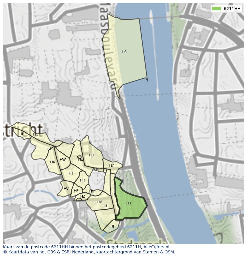 Afbeelding van het postcodegebied 6211 HH op de kaart.