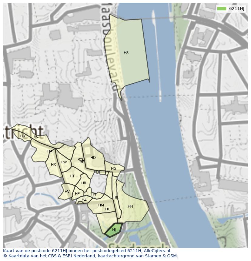 Afbeelding van het postcodegebied 6211 HJ op de kaart.
