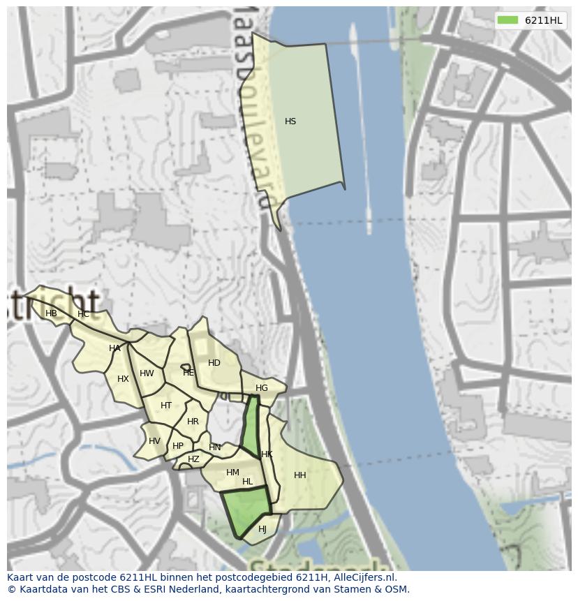 Afbeelding van het postcodegebied 6211 HL op de kaart.