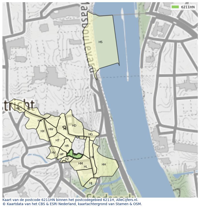 Afbeelding van het postcodegebied 6211 HN op de kaart.