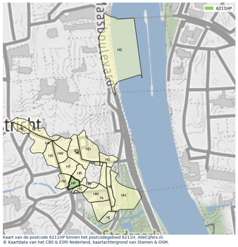 Afbeelding van het postcodegebied 6211 HP op de kaart.