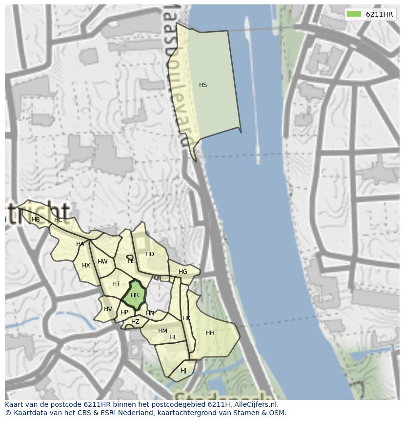 Afbeelding van het postcodegebied 6211 HR op de kaart.