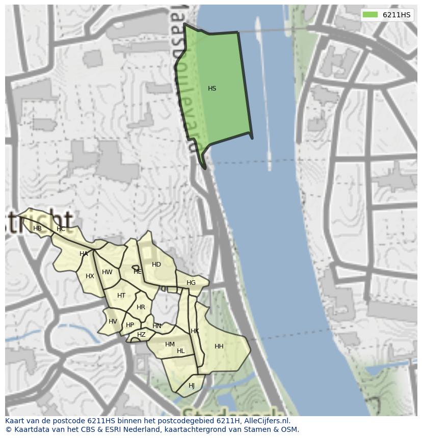 Afbeelding van het postcodegebied 6211 HS op de kaart.