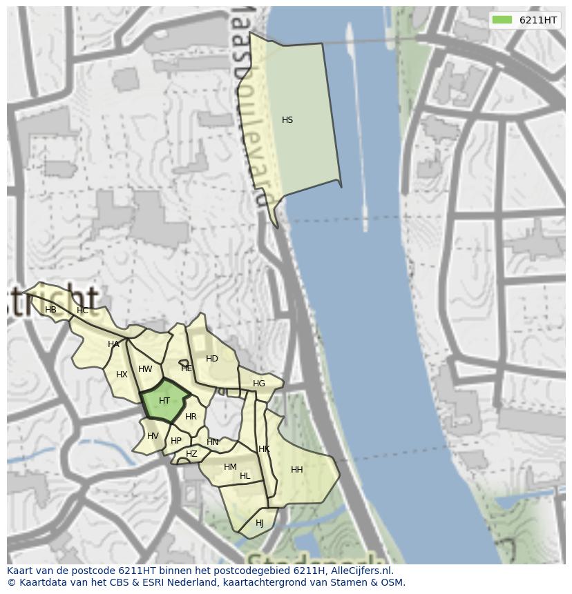 Afbeelding van het postcodegebied 6211 HT op de kaart.