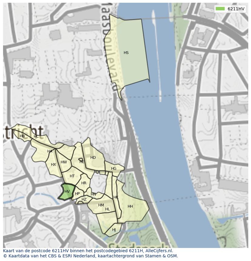 Afbeelding van het postcodegebied 6211 HV op de kaart.