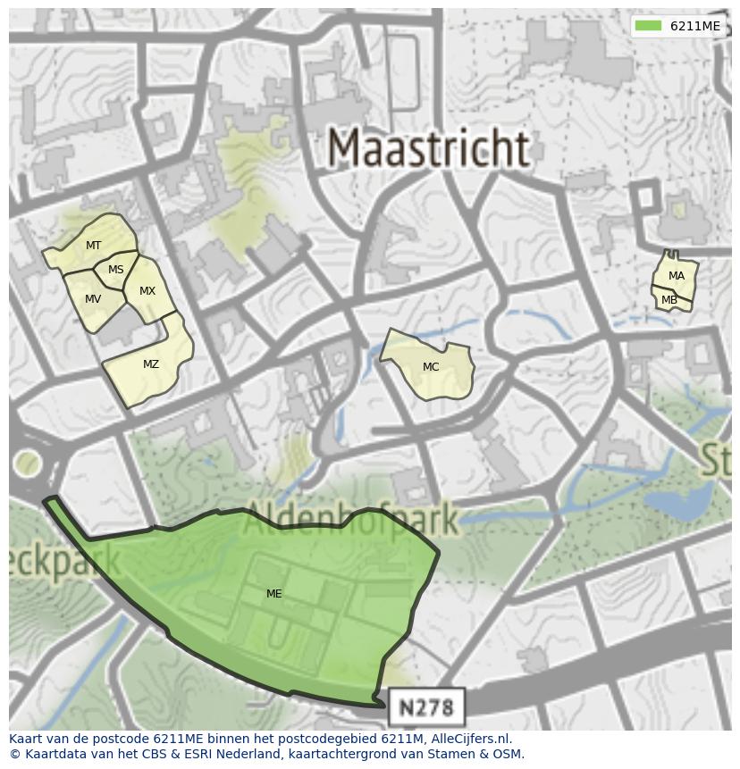 Afbeelding van het postcodegebied 6211 ME op de kaart.