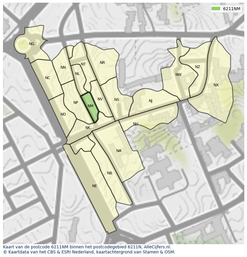 Afbeelding van het postcodegebied 6211 NM op de kaart.