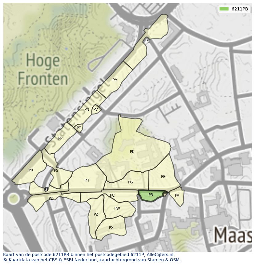 Afbeelding van het postcodegebied 6211 PB op de kaart.