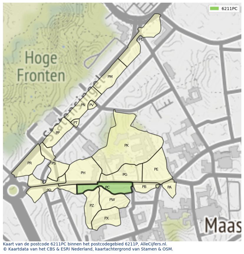 Afbeelding van het postcodegebied 6211 PC op de kaart.