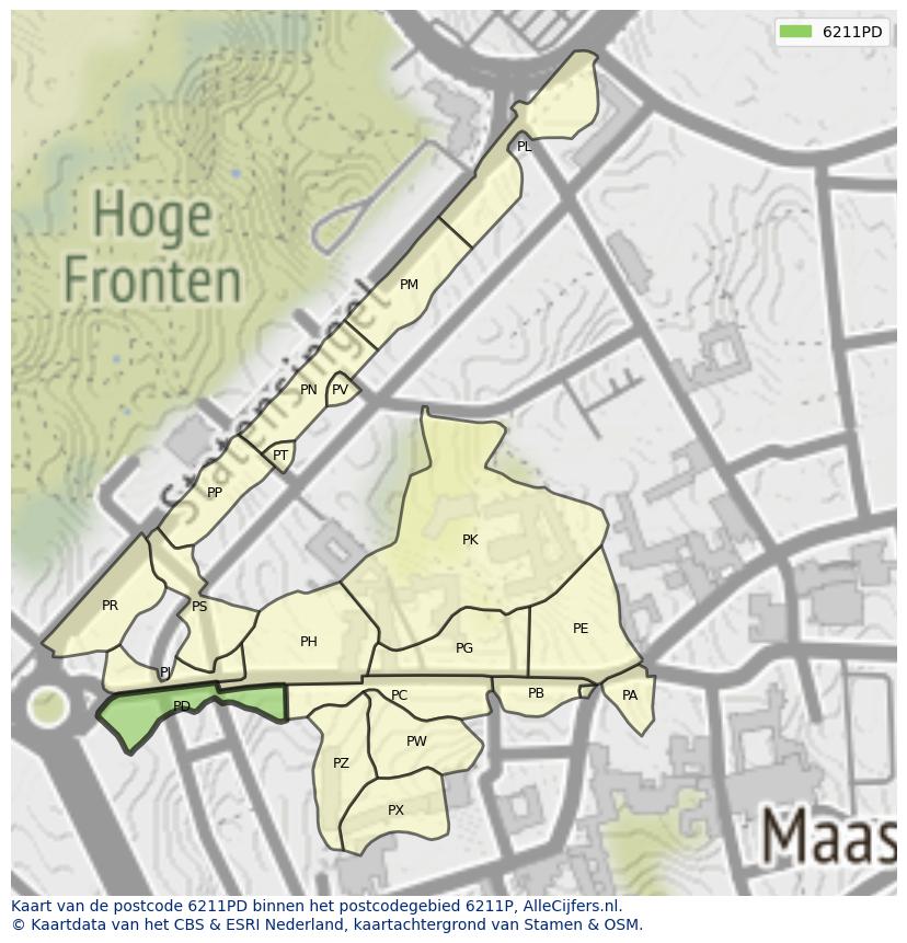 Afbeelding van het postcodegebied 6211 PD op de kaart.