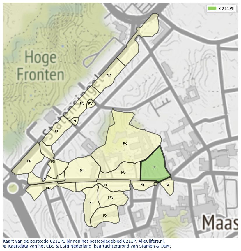 Afbeelding van het postcodegebied 6211 PE op de kaart.