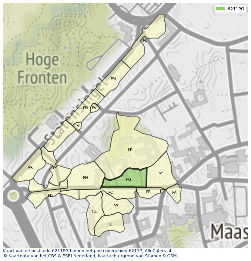 Afbeelding van het postcodegebied 6211 PG op de kaart.