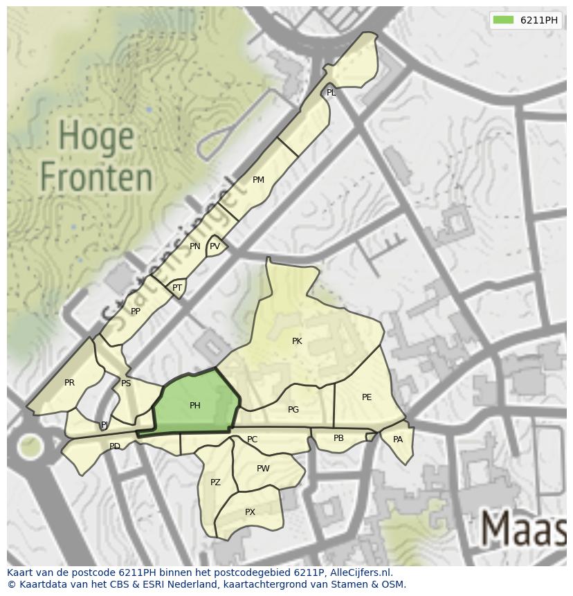Afbeelding van het postcodegebied 6211 PH op de kaart.