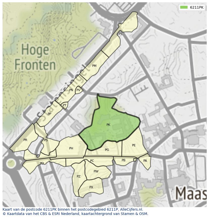 Afbeelding van het postcodegebied 6211 PK op de kaart.