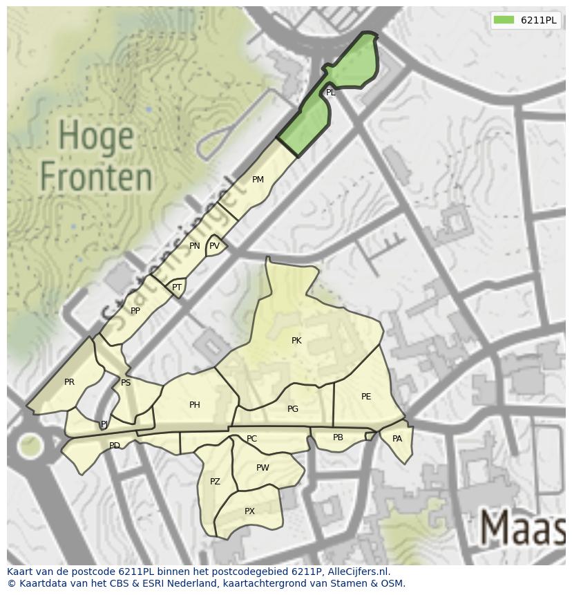 Afbeelding van het postcodegebied 6211 PL op de kaart.