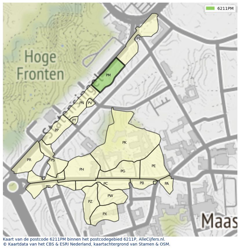Afbeelding van het postcodegebied 6211 PM op de kaart.