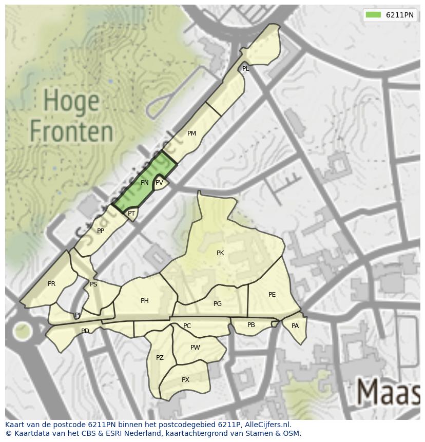 Afbeelding van het postcodegebied 6211 PN op de kaart.
