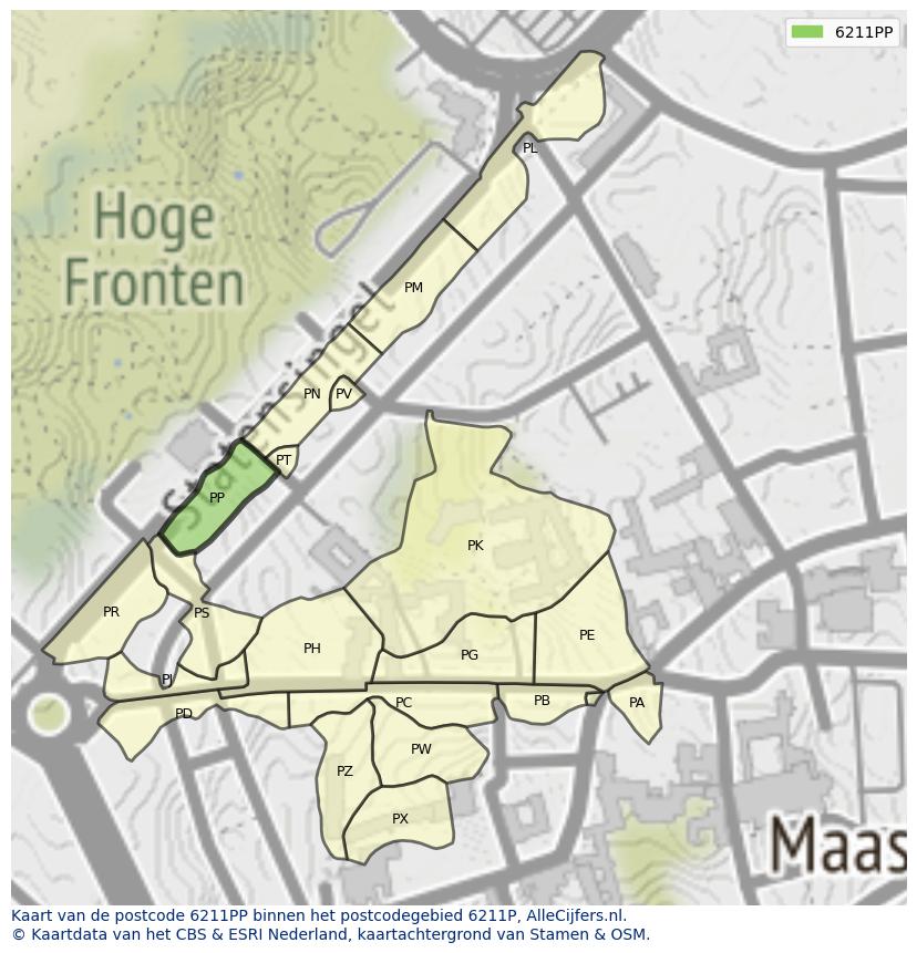 Afbeelding van het postcodegebied 6211 PP op de kaart.