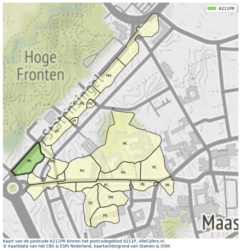 Afbeelding van het postcodegebied 6211 PR op de kaart.