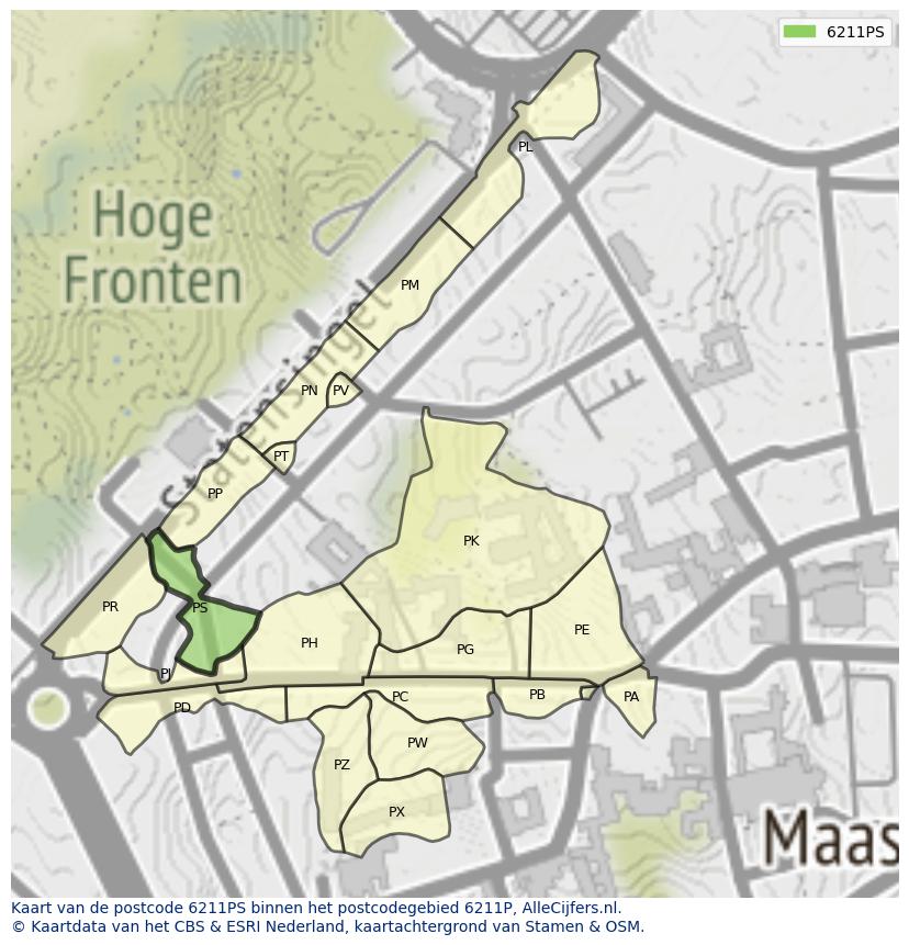 Afbeelding van het postcodegebied 6211 PS op de kaart.