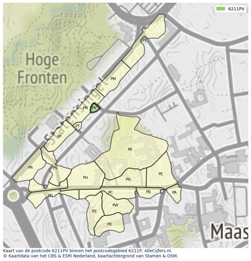 Afbeelding van het postcodegebied 6211 PV op de kaart.