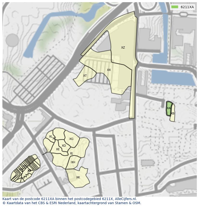 Afbeelding van het postcodegebied 6211 XA op de kaart.