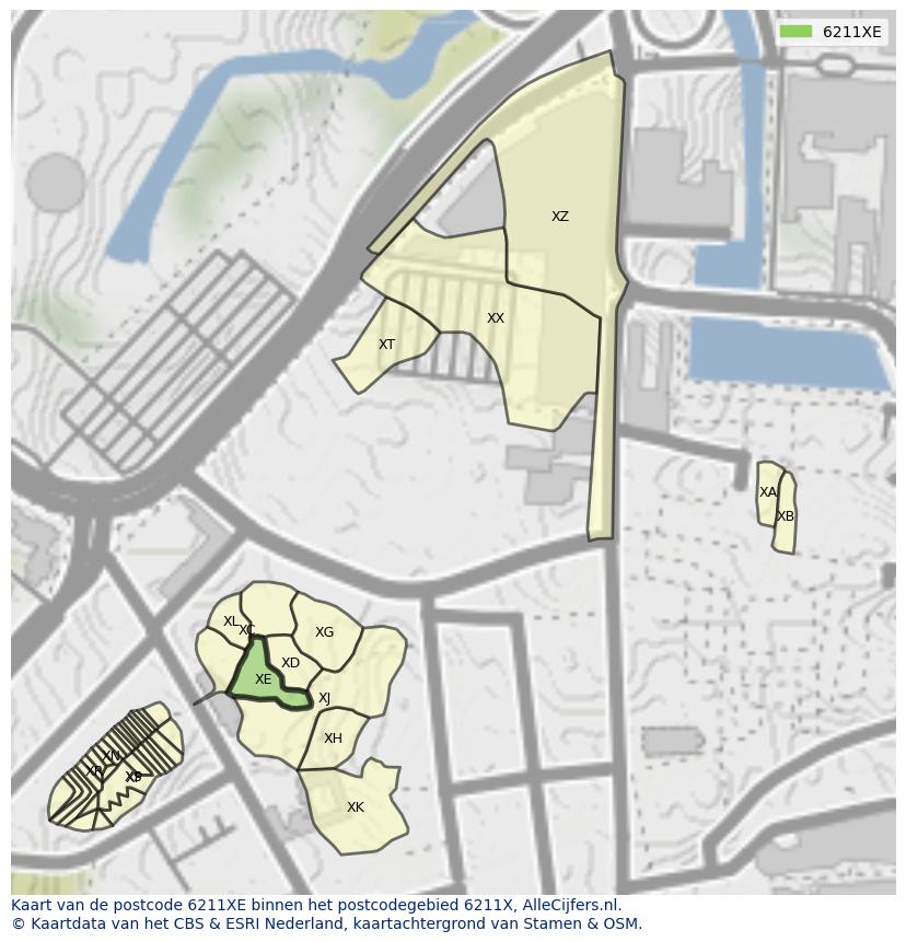 Afbeelding van het postcodegebied 6211 XE op de kaart.