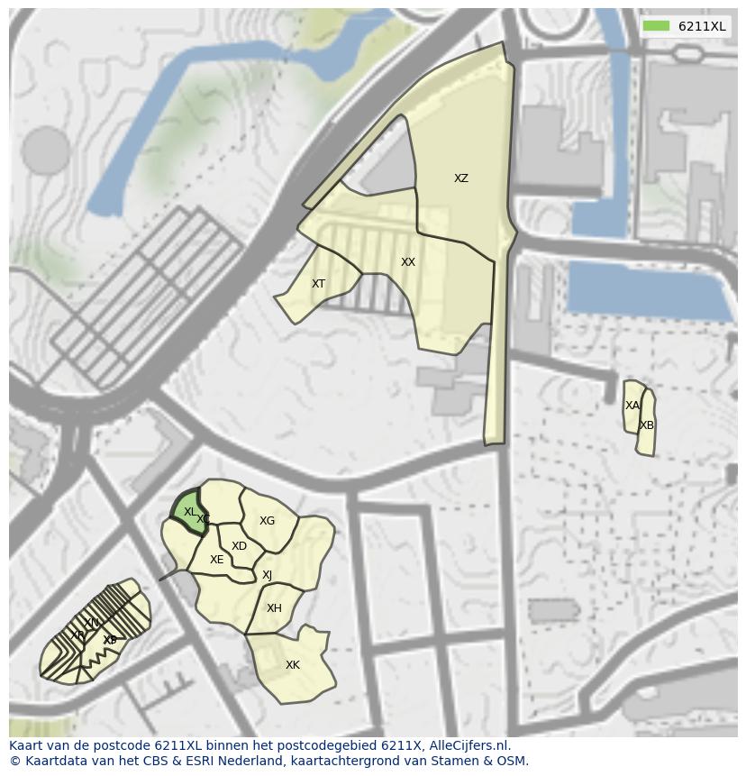 Afbeelding van het postcodegebied 6211 XL op de kaart.