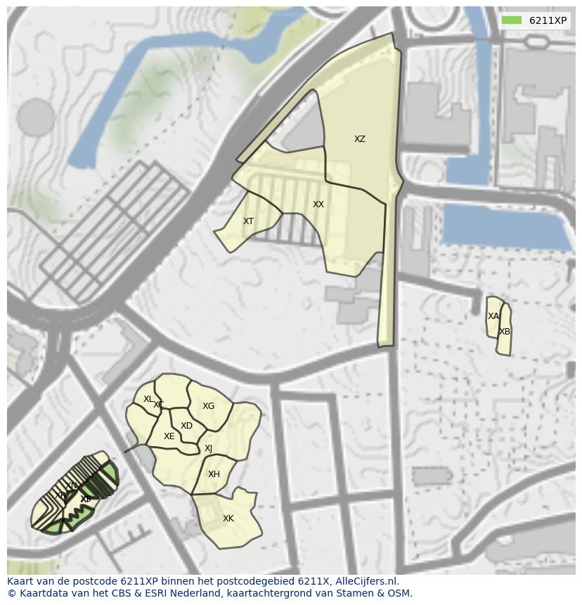 Afbeelding van het postcodegebied 6211 XP op de kaart.