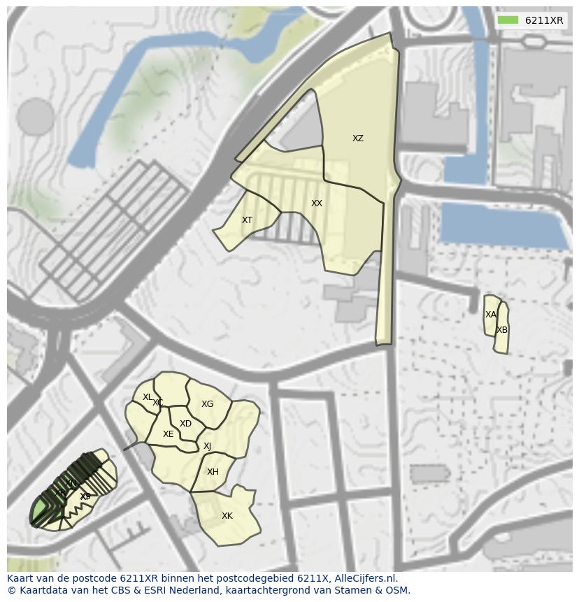Afbeelding van het postcodegebied 6211 XR op de kaart.