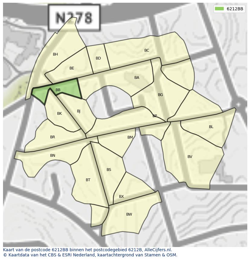 Afbeelding van het postcodegebied 6212 BB op de kaart.