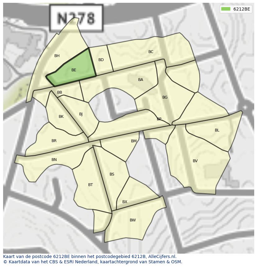 Afbeelding van het postcodegebied 6212 BE op de kaart.
