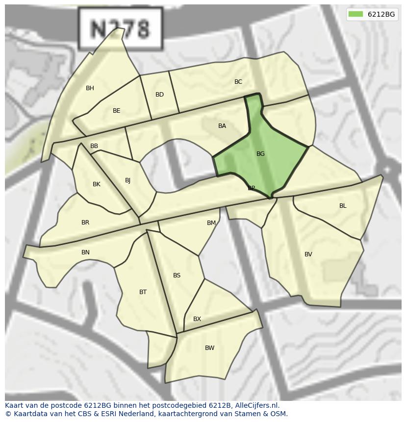 Afbeelding van het postcodegebied 6212 BG op de kaart.