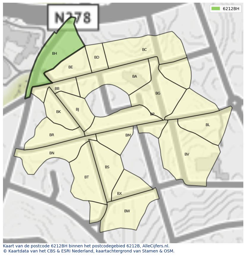 Afbeelding van het postcodegebied 6212 BH op de kaart.