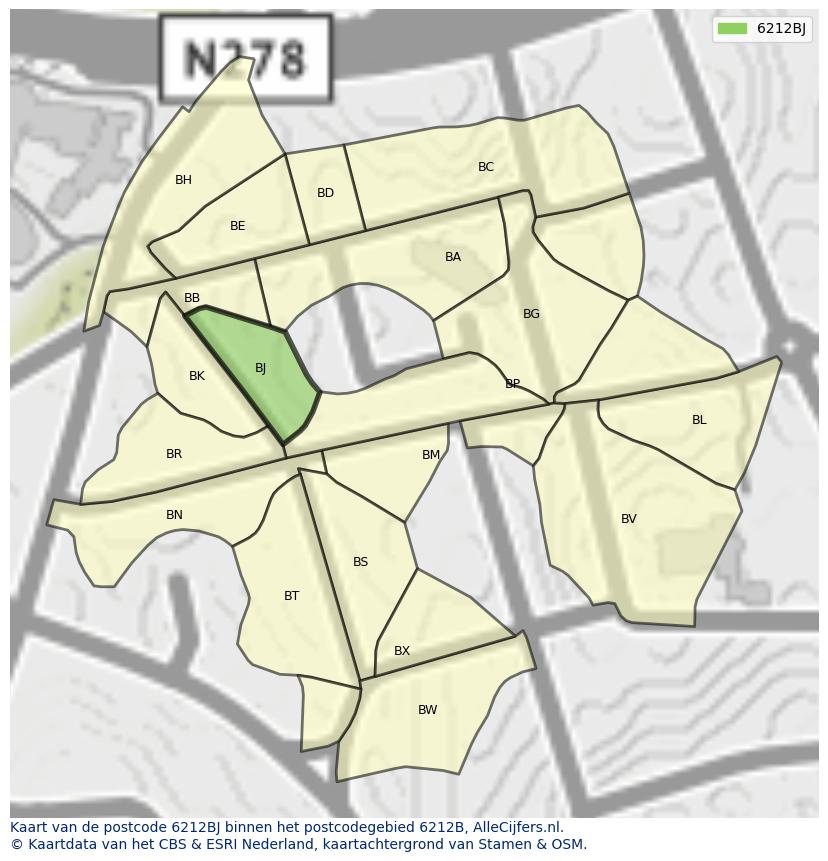 Afbeelding van het postcodegebied 6212 BJ op de kaart.