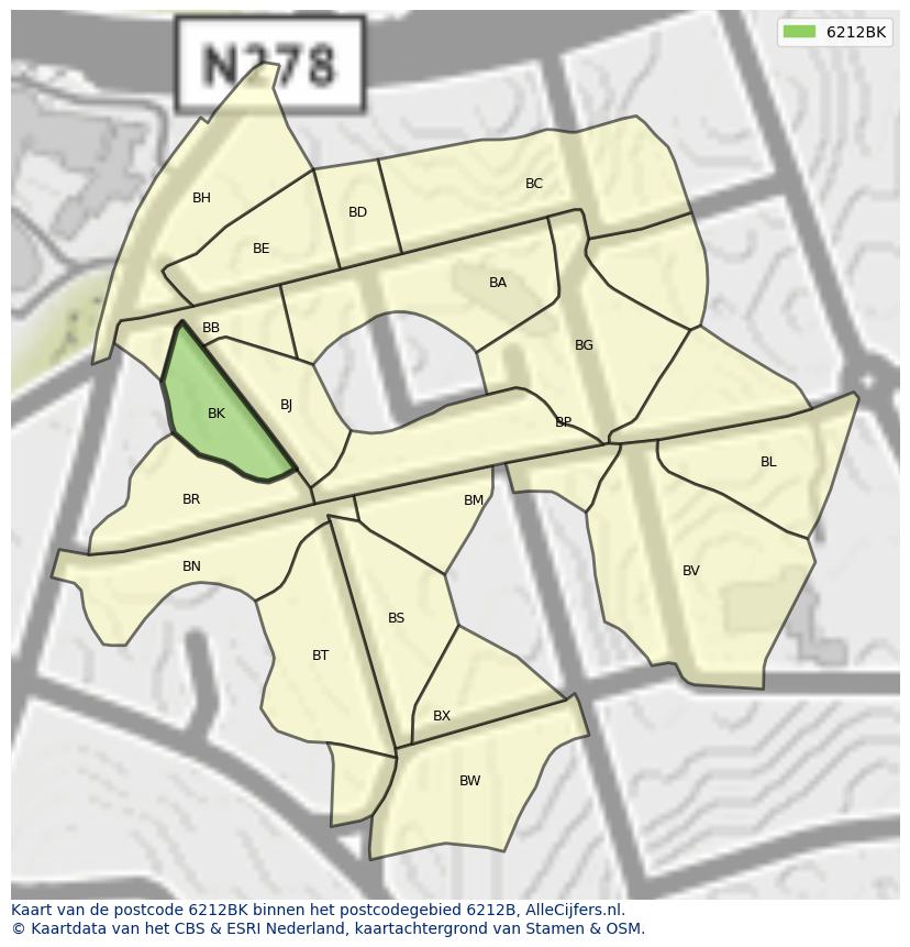 Afbeelding van het postcodegebied 6212 BK op de kaart.